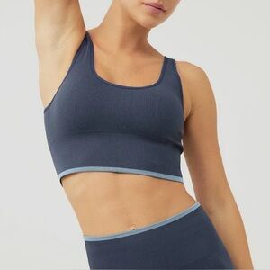 Outdoor Voices Seamless Rib Longline Bra in Blue